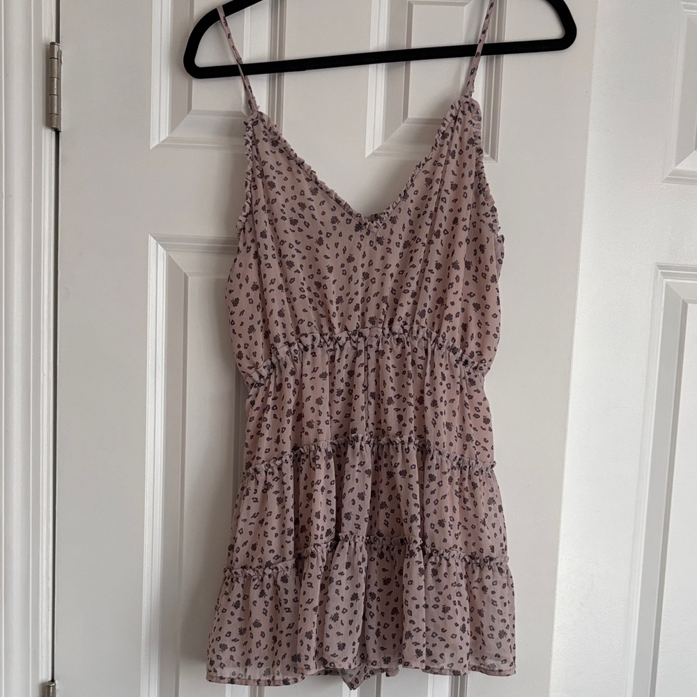 Pink Spaghetti Strap Tiered Romper